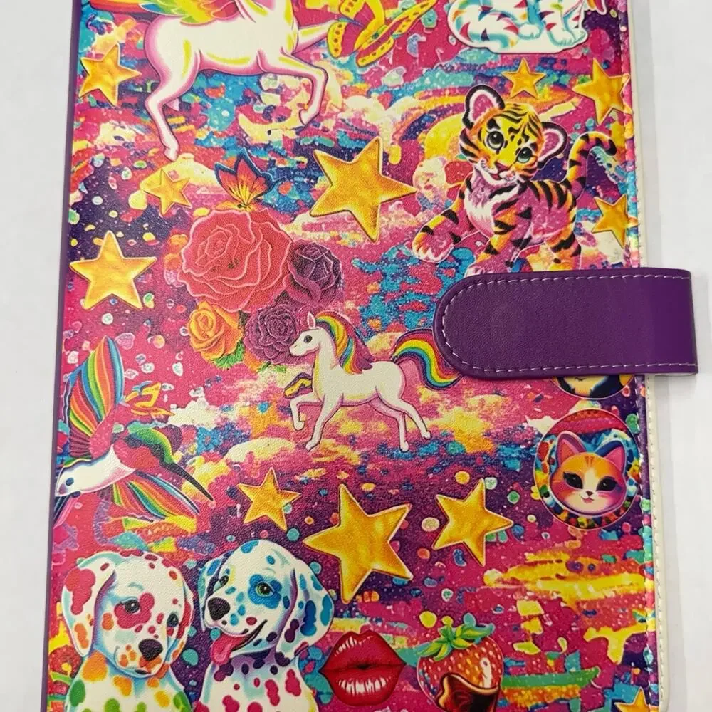 Lisa Frank A5 binder with matching printed paper and canvas tote bag